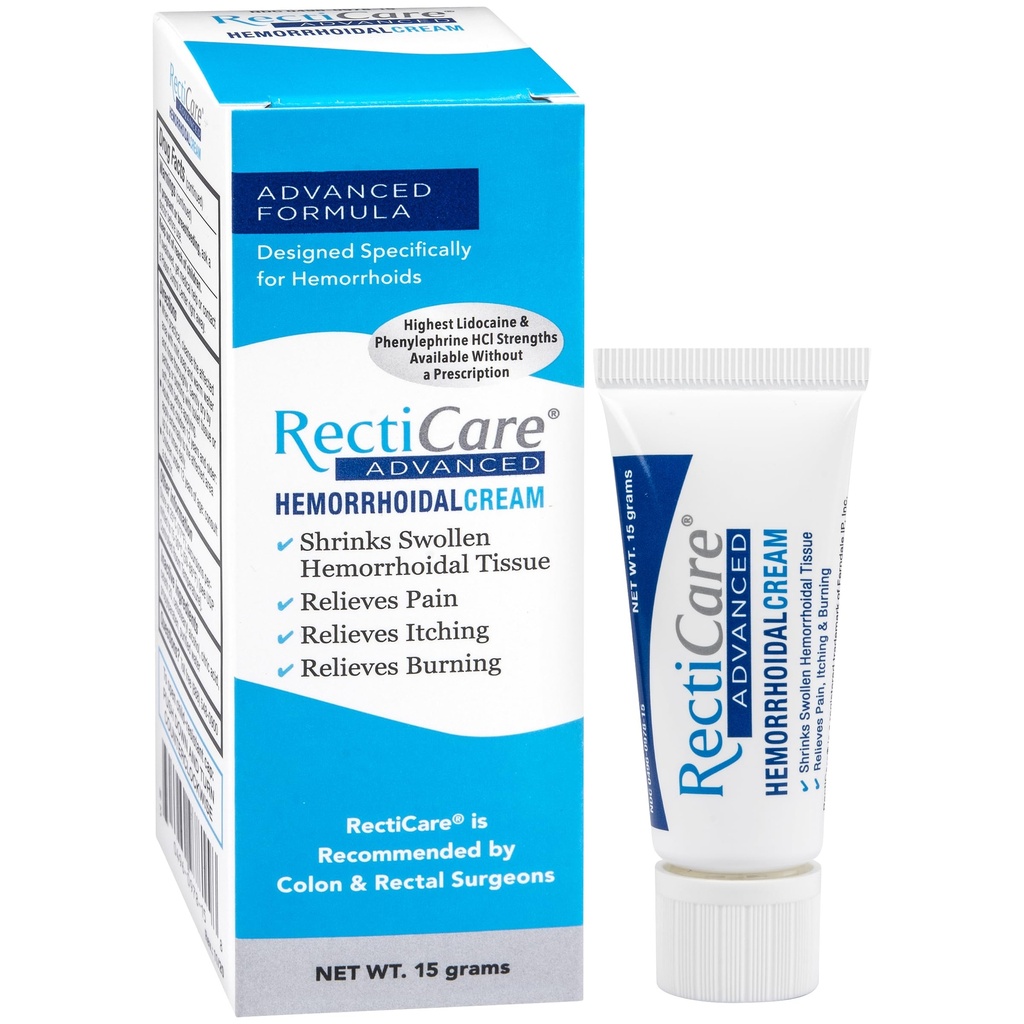 RectiCare Advanced Hemorrhoidal Cream: Advanced Treatment to Shrink & Soothe Hemorrhoids - Itch & Burn Relief - 15g Hemorrhoidal Cream with Lidocaine