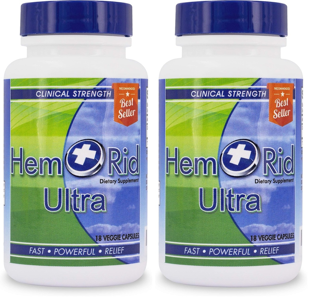 HemRid Ultra - Herbal Hemorrhoid Pills for Quick Comfort (2 Week Dose). Made in The USA. Assurance to Work or Your Money Back. (Pack of 2)