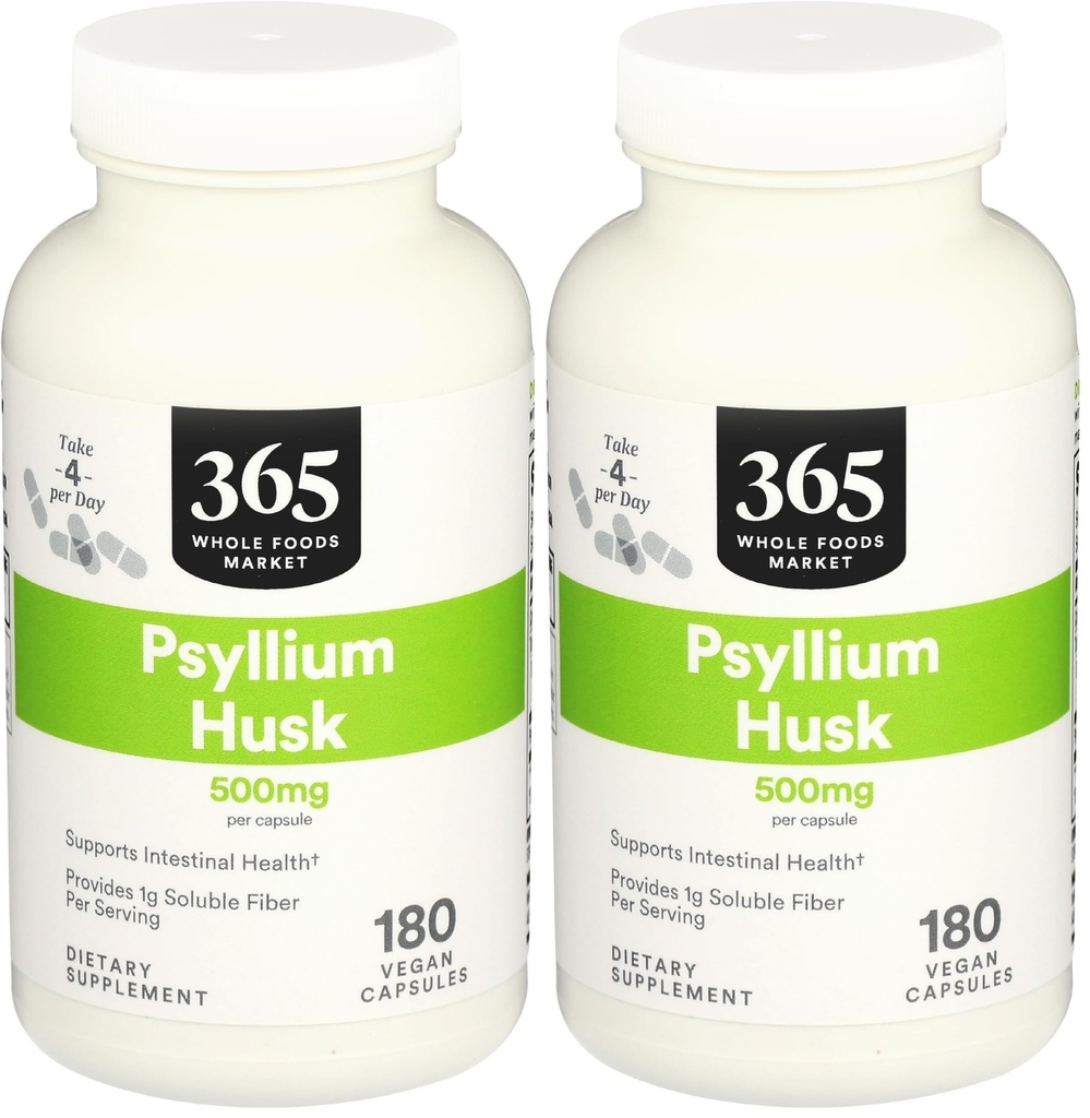 365 by Whole Foods Market, Psyllium Husks 500Mg, 180 Veg Capsules (Pack of 2)