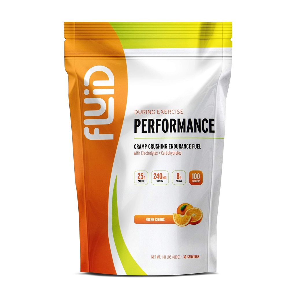 Fluid Performance - Low Sugar Endurance Fuel Sports Drink Mix with Electrolytes, All Natural Ingredients, Gluten-Free for Before or During Exercise (Fresh Citrus, 30 Serving)