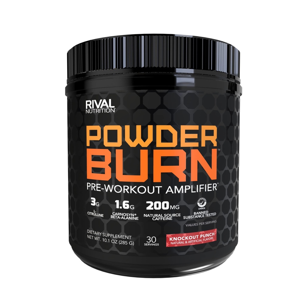 Rival Nutrition Powder Burn Pre-Workout Energy Powder for Men and Women I 3g L-Citrulline, 1.6g Beta-Alanine, 625mg Electrolytes, 200mg Natural Caffeine Per Serving I Knockout Punch, 30 Servings