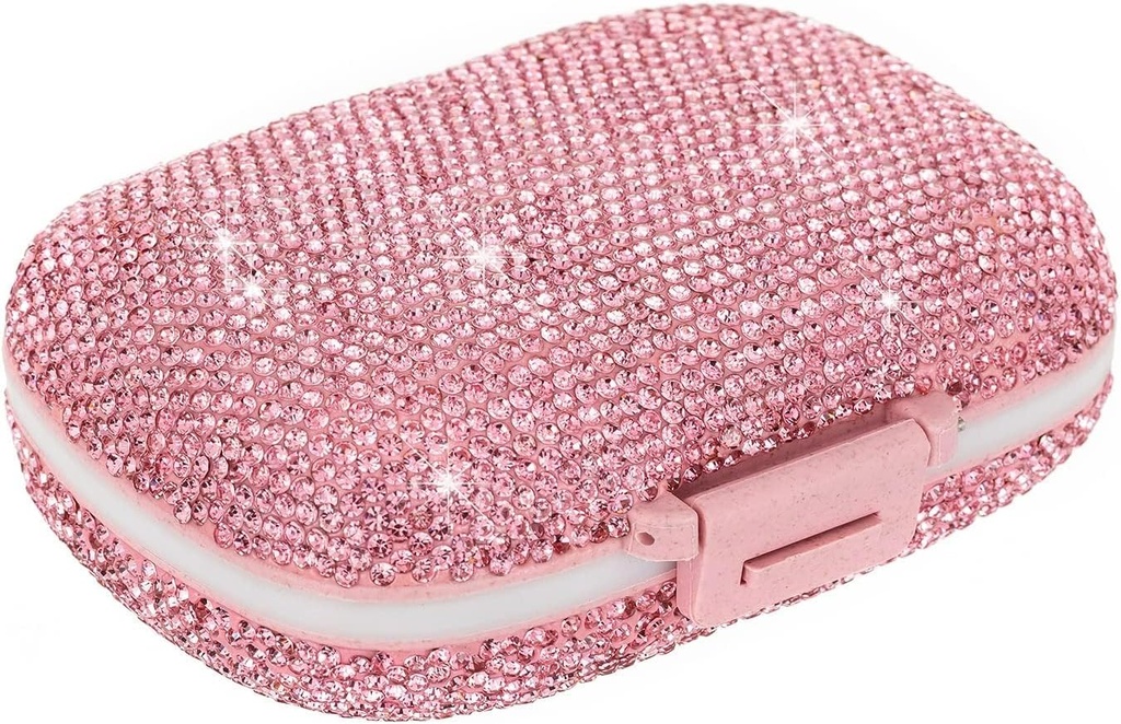 Cute Pill Organizer Small Bling Pill Case for Purse Medicine Vitamin Container Holder Daily Pill Box Container for Women Travel Medicine Kit(Pink)