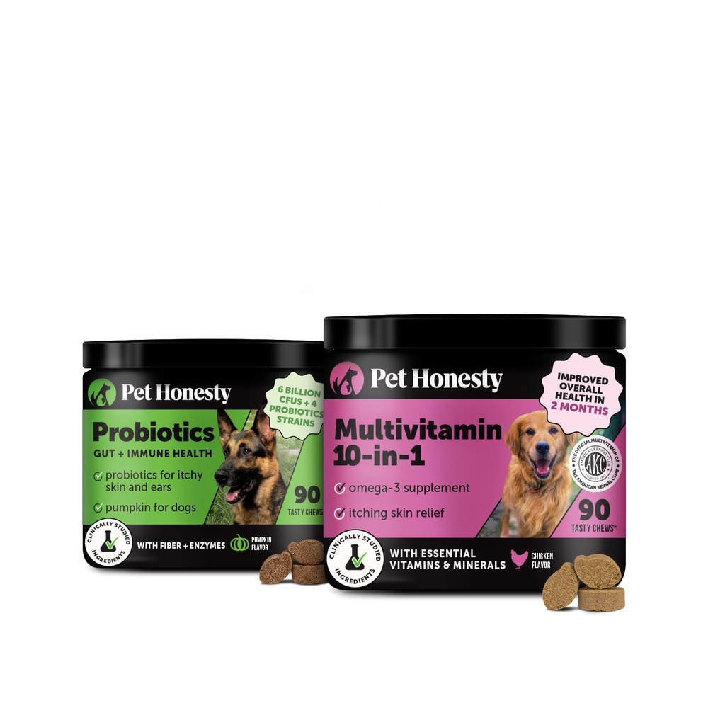 Dog Digestive & Complete Health Virtual Bundle – Probiotic Chews (Pumpkin, 90 ct) + 10-in-1 Multivitamin Chews (Chicken, 90 ct)