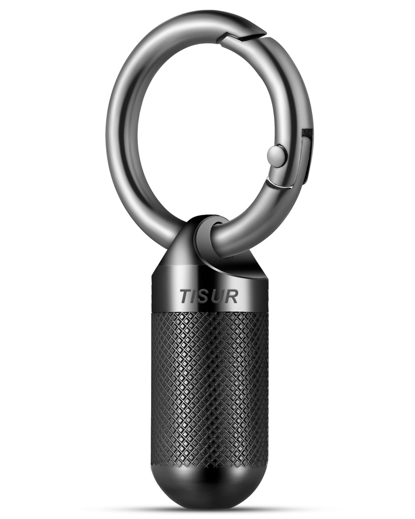 TISUR Small Pill Keychain Container, Mini Portable Titanium Keychain Pill Holder, Pocket Travel Bottle Metal Purse Box Case Black (Tiny Black-0.39inch)