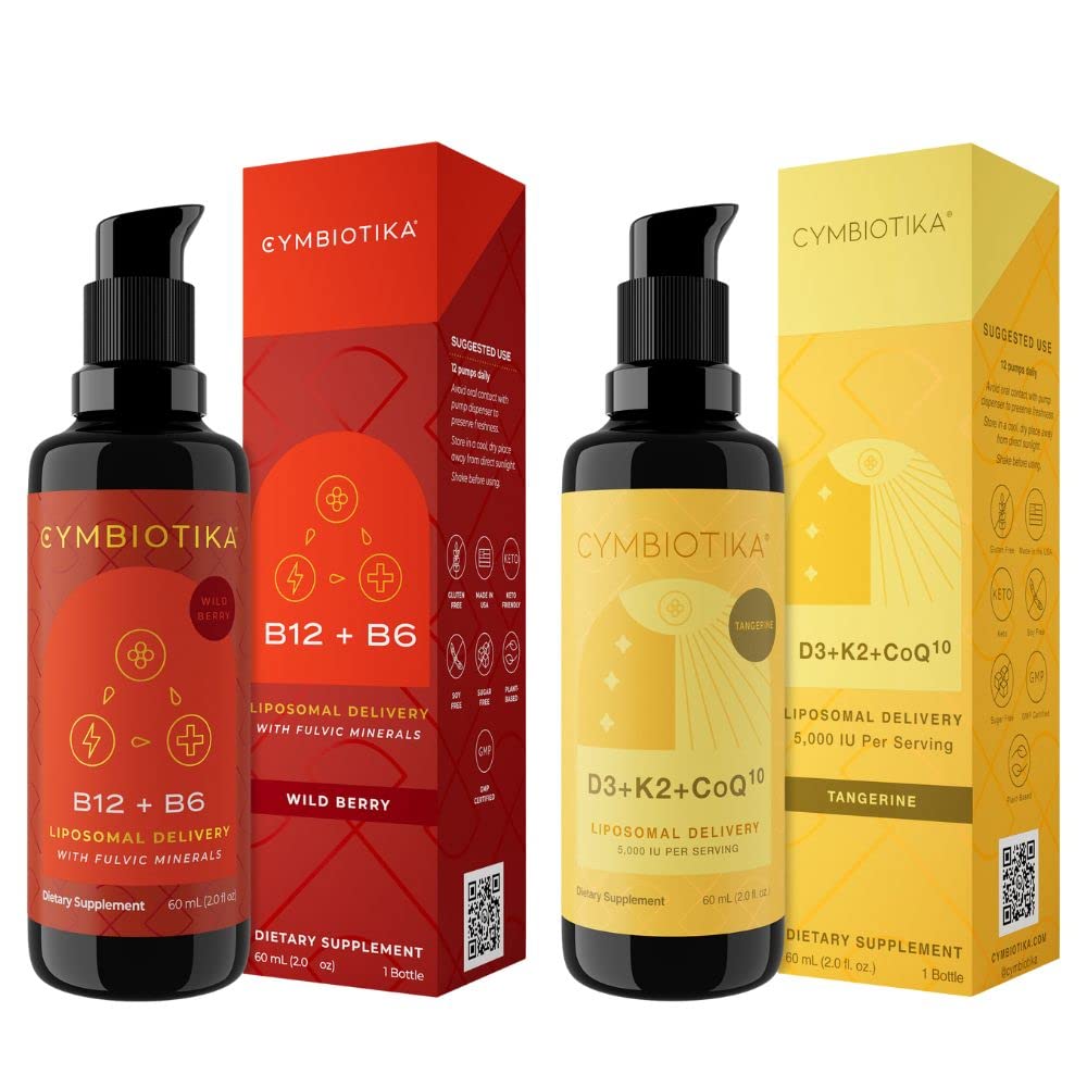 CYMBIOTIKA Synergy Vitamin B12 & D3 + K2 + CoQ10, Liposomal Delivery for Enhanced Absorption, Energy Booster, Supports Mood & Cell Production, Immunity Support, and Heart Health