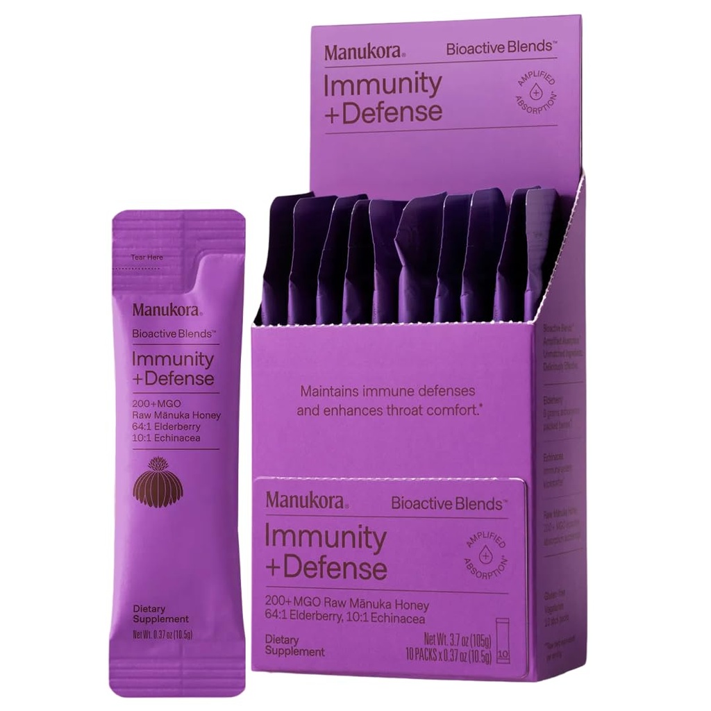 Manukora Immunity Blend, Immune Support Supplement for Adults and Kids with Elderberry, Echinacea, Manuka Honey, Improved Absorption, Daily Immune and Throat Support, Travel Immunity Packets, 10 Pack