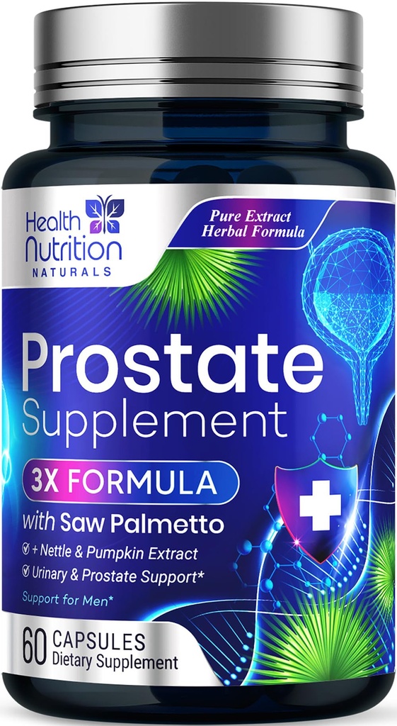 Prostate Health Supplements for Men - 3X Strength with Saw Palmetto Blend Stinging Nettle Root & Pumpkin Seed Support Complex - Supports Bathroom Trips Prostate & Urinary Health - 60 Capsules