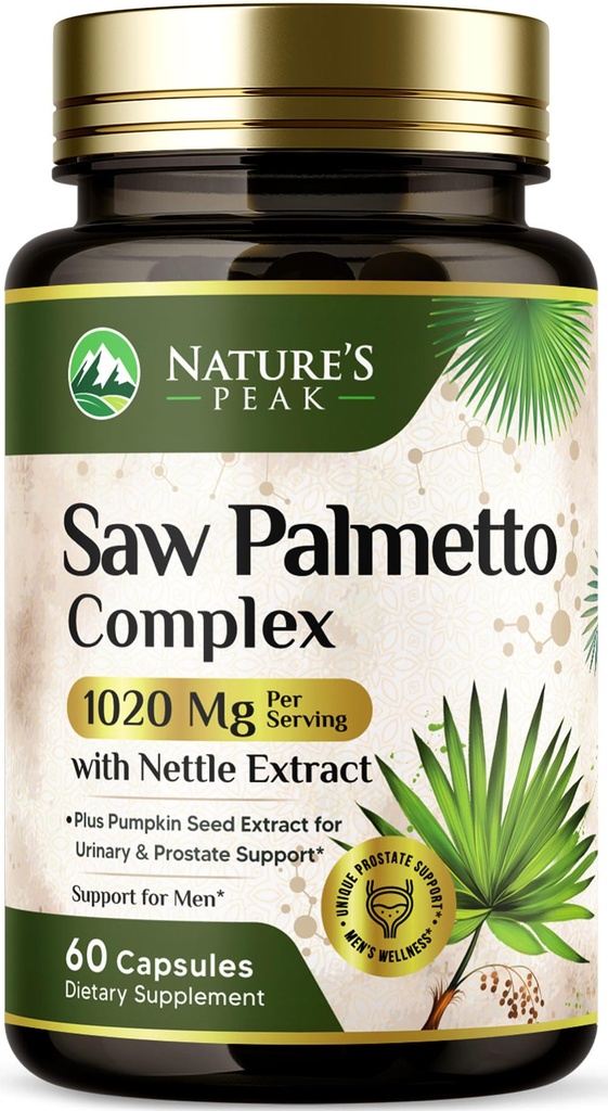 Saw Palmetto Prostate Health Supplements for Men 1000mg - 3X Strength with Pumpkin Seed, DHT Blocker Urinary Health and Prostate Support for Mens Health, Vegan, Non-GMO, Bottled in USA - 60 Capsules