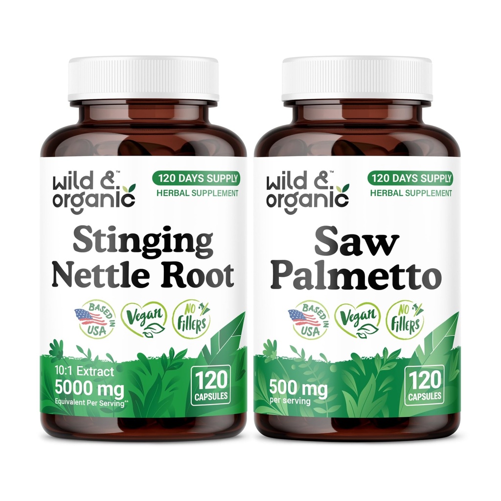 Wild & Organic Stinging Nettle Root 120 Capsules & Saw Palmetto 120 Capsules