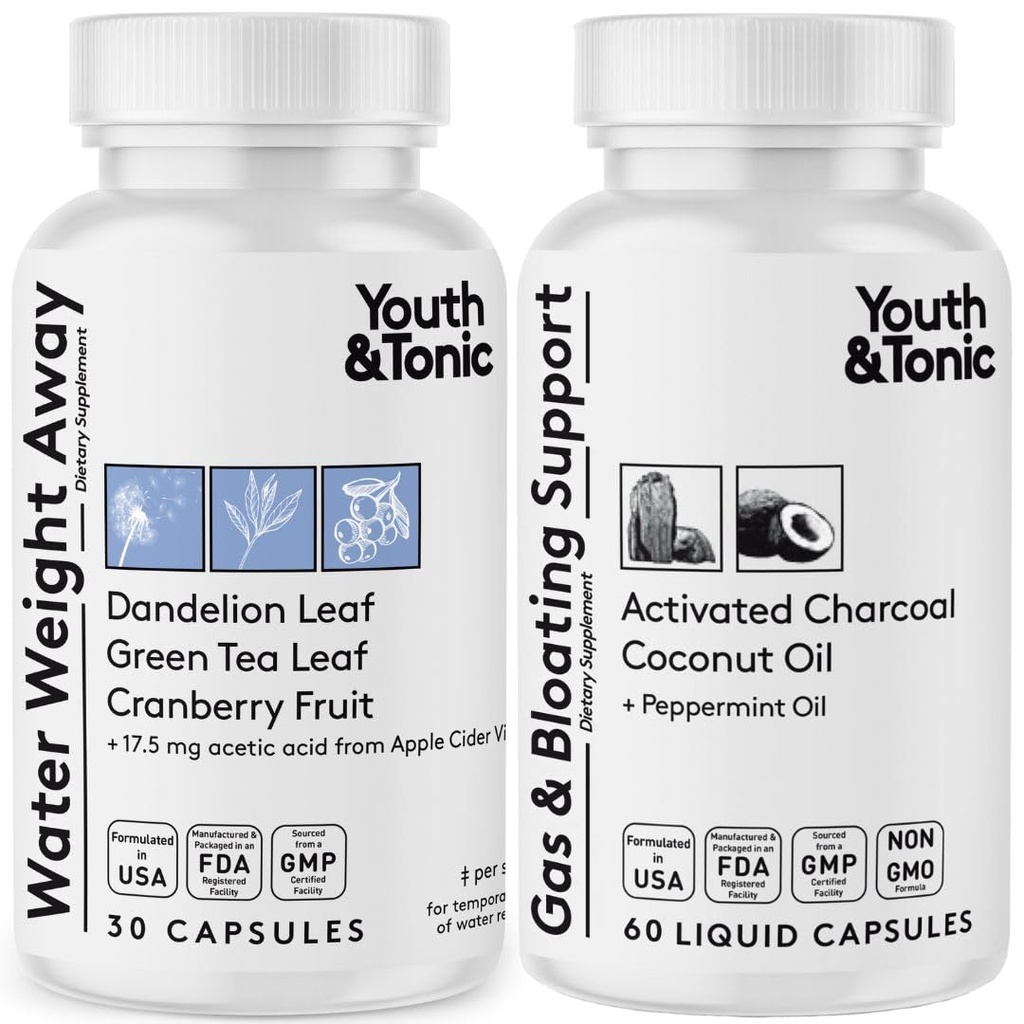 Νερό Βάρος Away & Αέριο και Bloating – Diuretic & Charcoal Χάπια για Bloating Relief – Υποστήριξη για τη διατήρηση του νερού, Swollen πόδια & Digestive Bloating – Peppermint & Coconut Oil – 90 χάπια