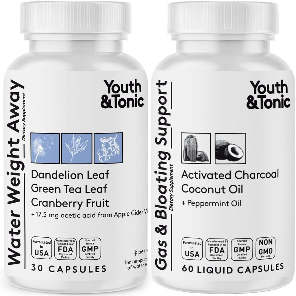 Νερό Βάρος Away & Αέριο και Bloating – Diuretic & Charcoal Χάπια για Bloating Relief – Υποστήριξη για τη διατήρηση του νερού, Swollen πόδια & Digestive Bloating – Peppermint & Coconut Oil – 90 χάπια