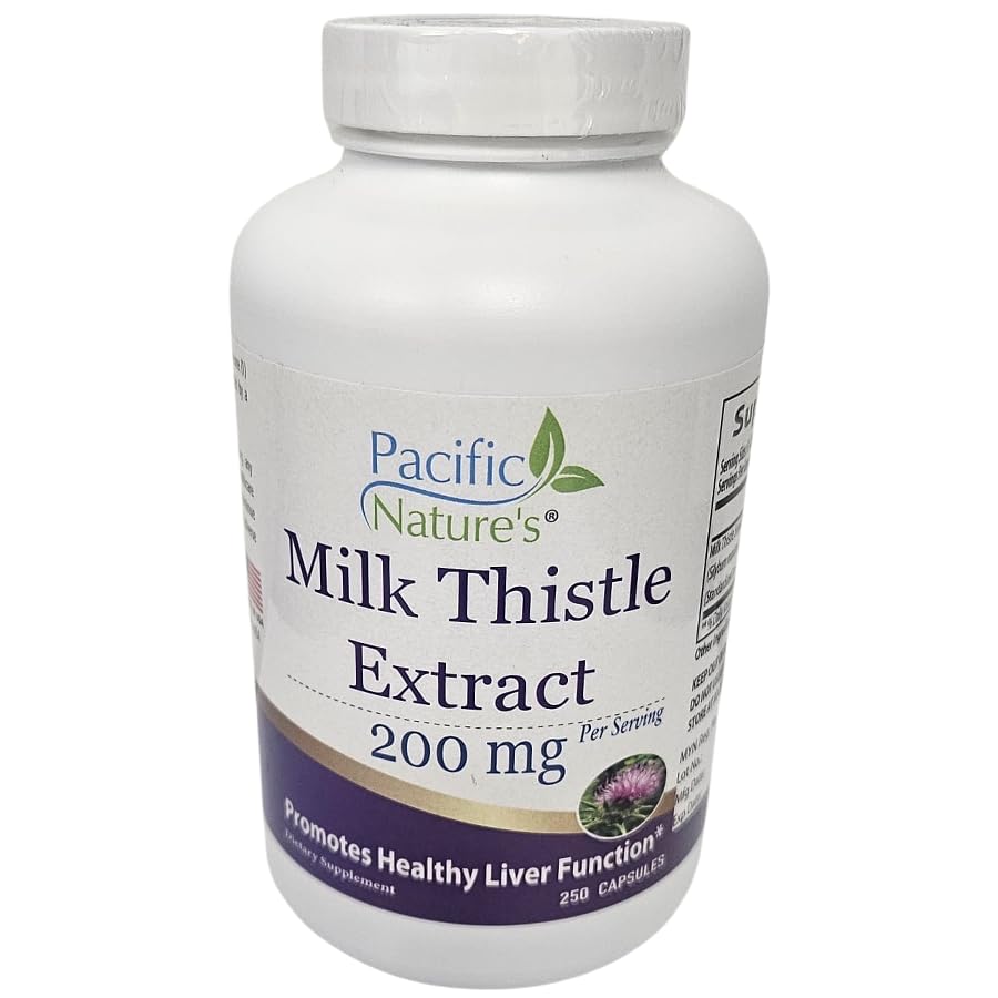 Pacific Natures Milk Thistle Extract Capsules - 200mg (250 Capsules) Antioxidant Herbal Supplement for Healthy Liver Support - Non-GMO, Gluten-Free, 250 Servings