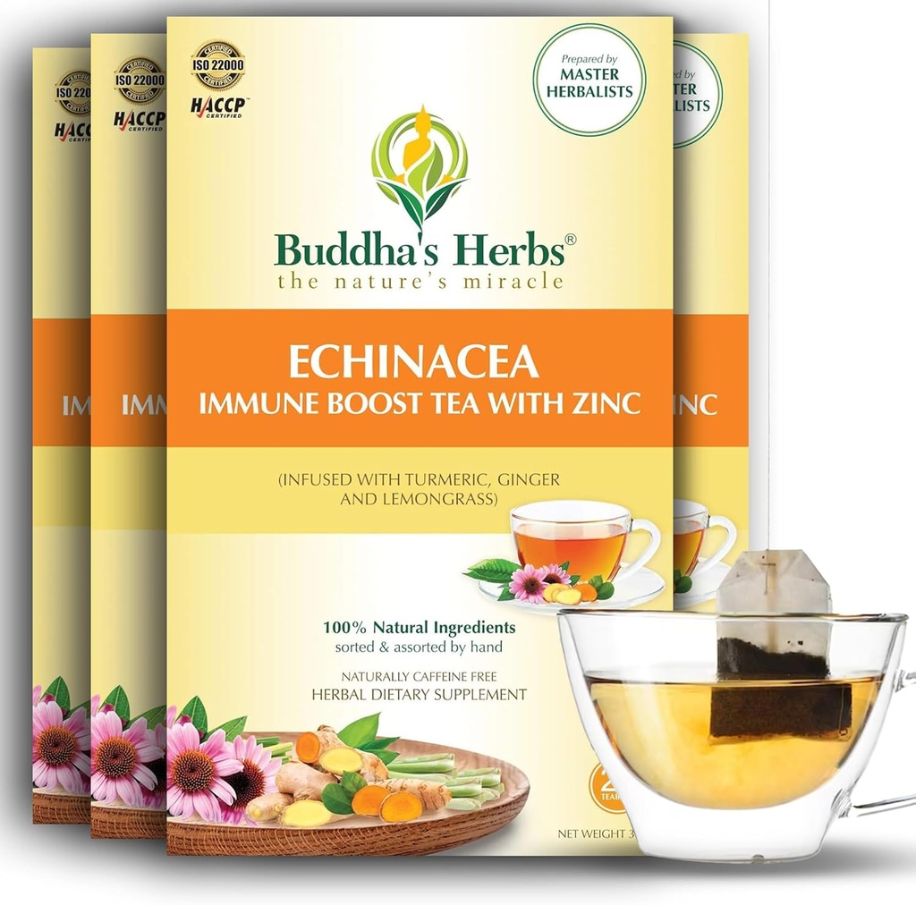 Premium τσάι Echinacea με ψευδάργυρο (πακέτο των 4, 88 Τσάι Τσάι) - Deaffeinated Healthy Τσάι για την Ανοσολογική Υγεία - Βιολογικά Τσάι Τσάι Τσάι Τσάι Τσάι Τσάι Τσάι w/Φυσικά Συστατικά - Ιδανικό Τσάι Δώρα για τους λάτρεις του τσαγιού