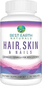 Best Earth Naturals Hair, Skin and Nails Supplement with Biotin, Collagen, Βιταμίνες για υγιή μαλλιά, λαμπερό δέρμα, ισχυρά νύχια