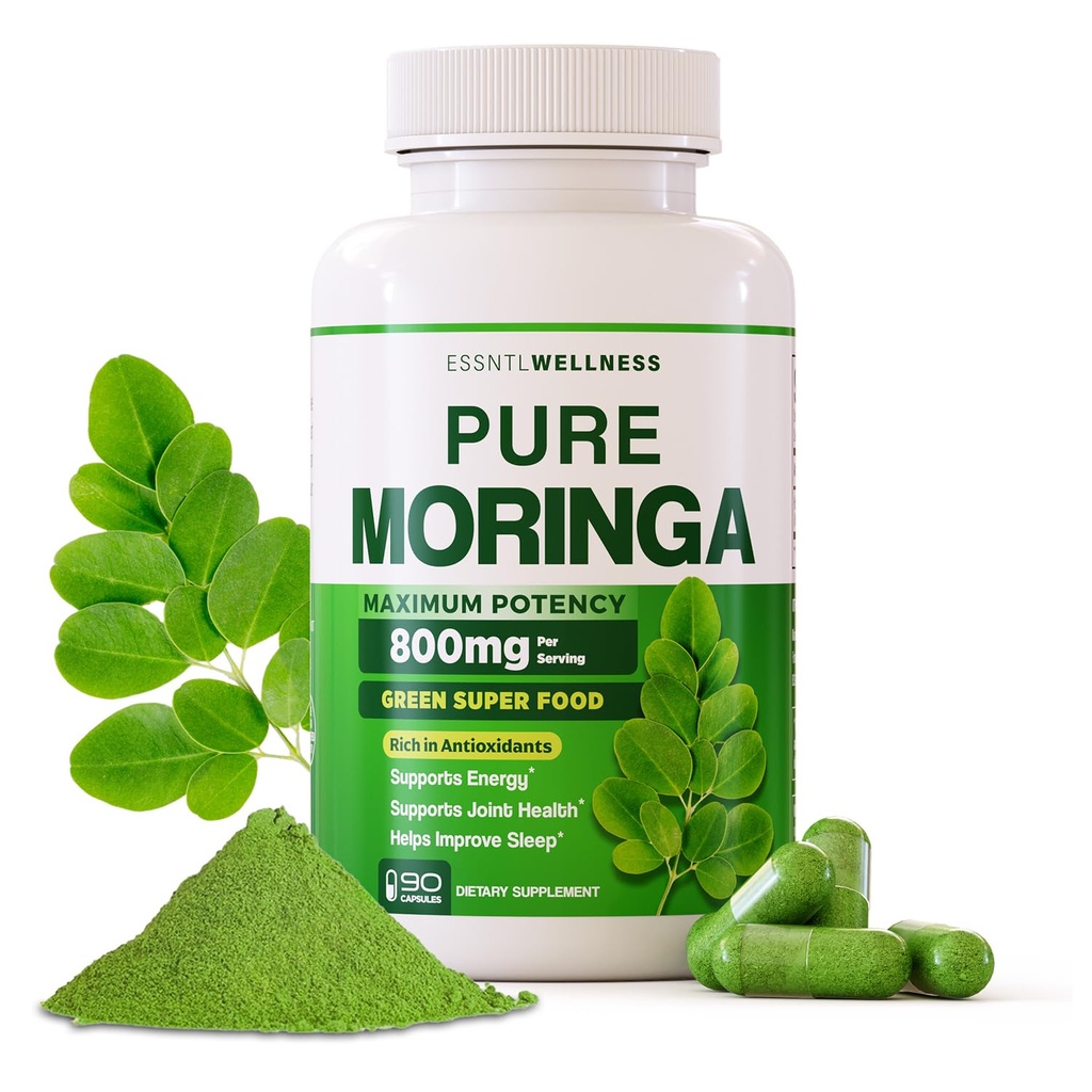 Moringa Capsules 800mg – Pure Moringa Powder Capsules Superfood for Energy, Immunity, Skin, Joint, Gut Health — Daily Nutrition & Wellness Supplement — Vegan, Non-GMO, USA Made (45-Day Supply)