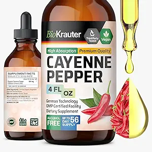 BIO KRAUTER Cayenne Pepper Extract Liquid - Pure Capsaicin Extract - Υγρό Cayenne Pepper Drops for Digestive Support - Ζάχαρη & Αλκοόλ Δωρεάν 4 Fl.Oz.