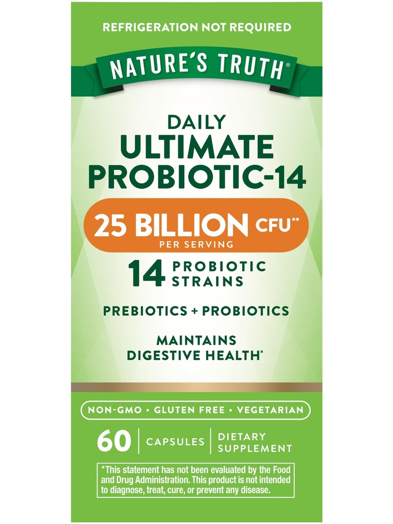 Nature's Truth Probiotics for Men and Women | 25 Billion CFU | 60 Capsules | 14 Strains | Non-GMO & Gluten Free Digestive Health Supplement