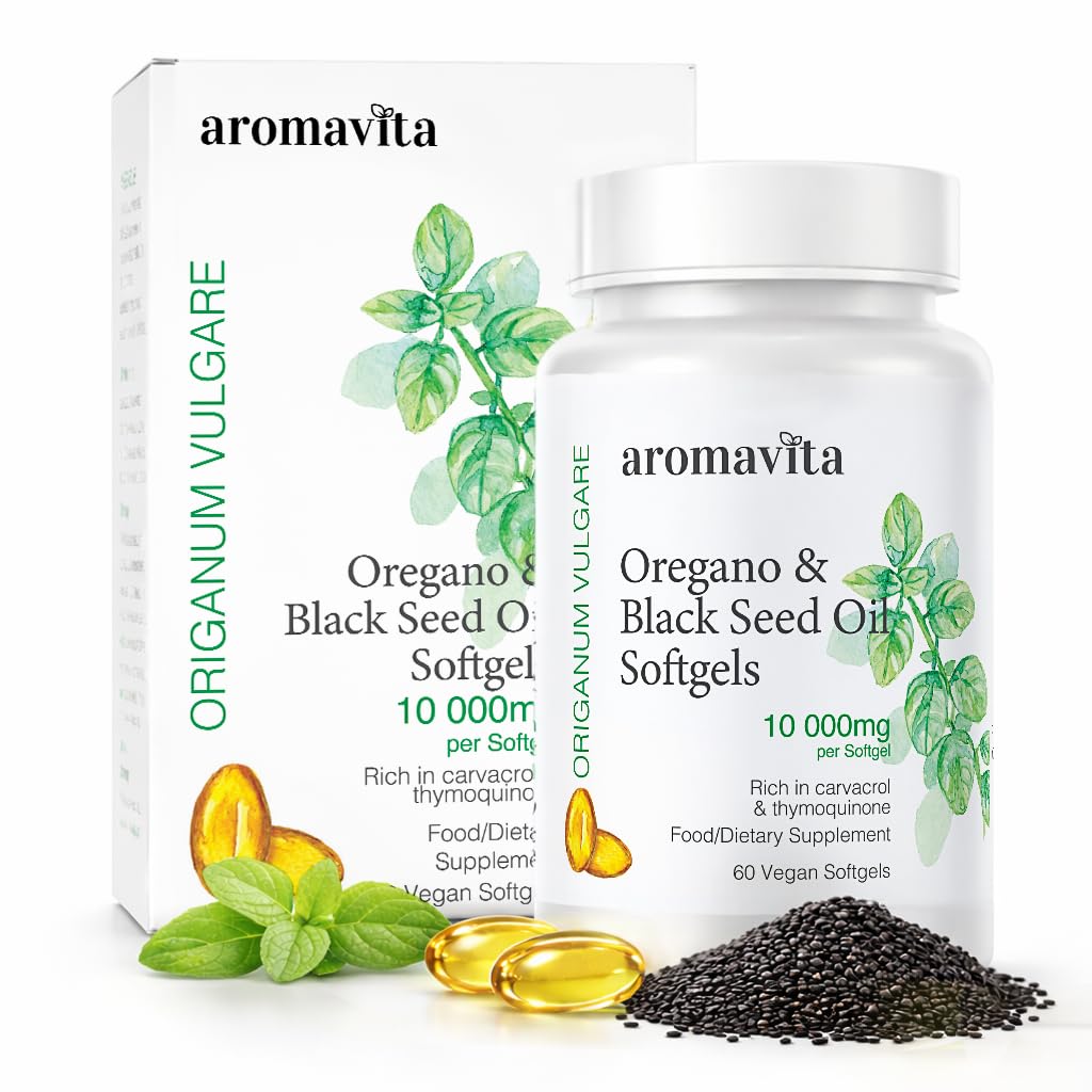 Oregano & Black Seed Oil Softgels –Natural Carvacrol & Poten Pure Black Seed Oil – 7mg Thymoquinone– Organic, Vegan, Non-GMO – Immune & Wellness Support – 60 Capsules