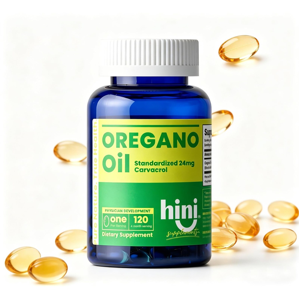 HINI Oregano Oil (Standardized 24mg Carvacrol), Oil of Oregano Softgel with High Carvacrol, Wild Oregano Oil, Organic Oregano Softgel 1 Serving per Day / 120 Serving