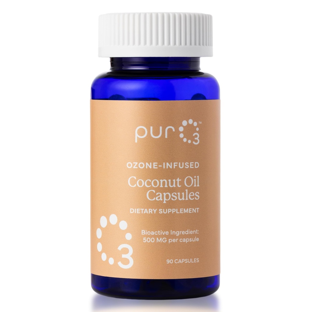 PurO3 Coconut Oil Capsules - High Potency Pure Ozonated Oils for Immune Support & Wellness Benefits - Organic Oxygen Infused Supplement - 90 Veggie Softgels