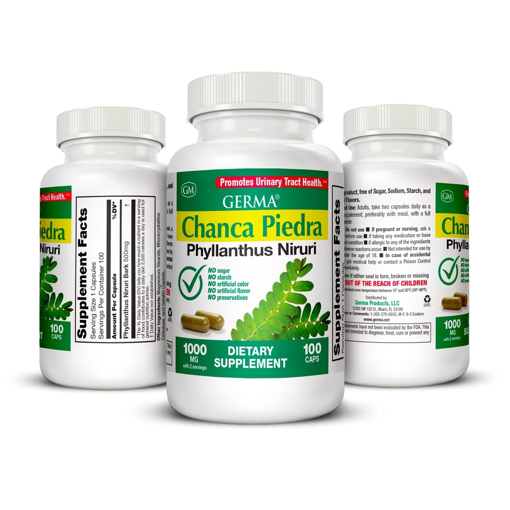 Germa Chanca Piedra Supplement – 500mg Phyllanthus Niruri – Traditional Stone Breaker Herb for Urinary & Kidney Support – Rainforest Botanical – 100% Natural Vegan Capsules, 100 Count
