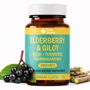 Pure Prana Elderberry & Giloy with Tulsi, Neem, Turmeric & Ginger Ayurvedic Blend of 10 Herbs for Daily Wellness Support - Vegan, Non-GMO & Gluten Free Seasonal Use Supplement - 60 Capsules