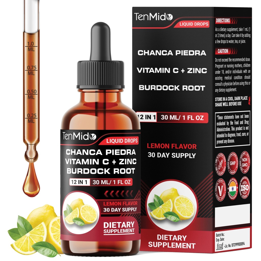 Chanca Piedra Stone Breaker Drops - 12in1 with Burdock Root, Milk Thistle, Turmeric, Cranberry, Marshmallow Root, Dandelion, Ginger and More | Alcohol-Free, Vegan, Non-GMO - 30ml 1 Fl OZ