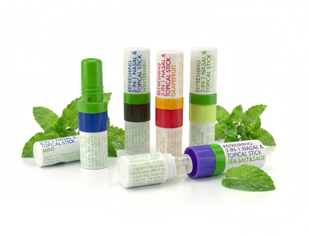 Herb Island 2-in-1 Nasal Stick Inhaler & Essential Oil Topical Rub, Refreshing Nose Inhaler Stick, VapoInhaler Wake Up Stick for Focus & Clear Breathing 5 Pack