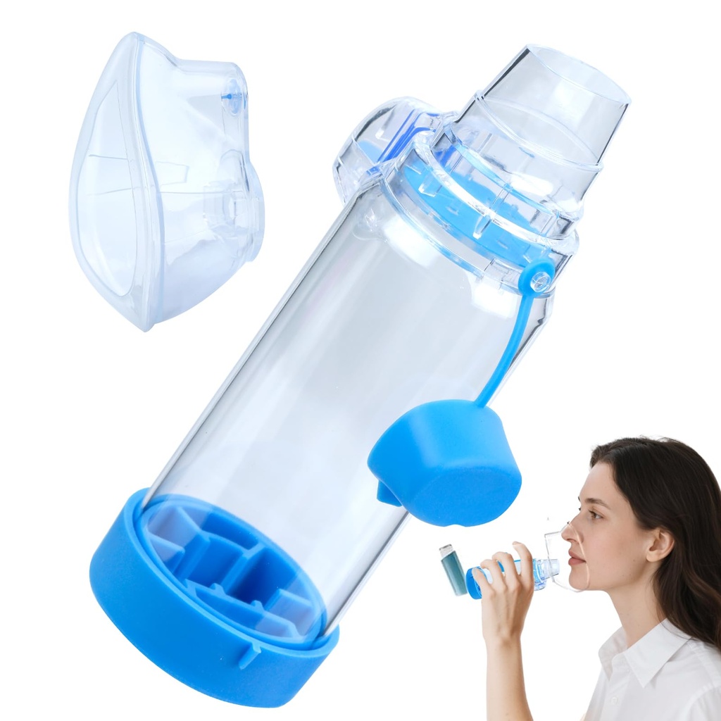 Inhaler Spacer for Adults Nessi OTC Spacer, FSA HSA Eligible, Spacer for Inhaler with Liquid Silicone Mask (Blue/Adult)