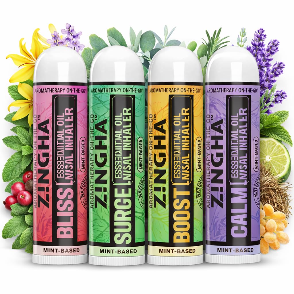 Z!NGHA Natural Aromatherapy Nasal Stick Boost Focus & Enhance Breathing | Portable Sinus Relief & Relaxation Nasal Inhaler Stick | Essential Oil Blend for Stress and Congestion (4PK ESSENTIAL OIL MIX)
