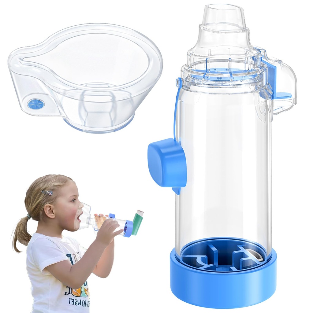 Easy-to-Use Inhaler Spacers for Kids & Adults - Metered Dose Inhalers; RTC 21-A; OTC MDI Compatible, Lightweight & Travel-Friendly Nessi Spacer OTC (Blue, Child)