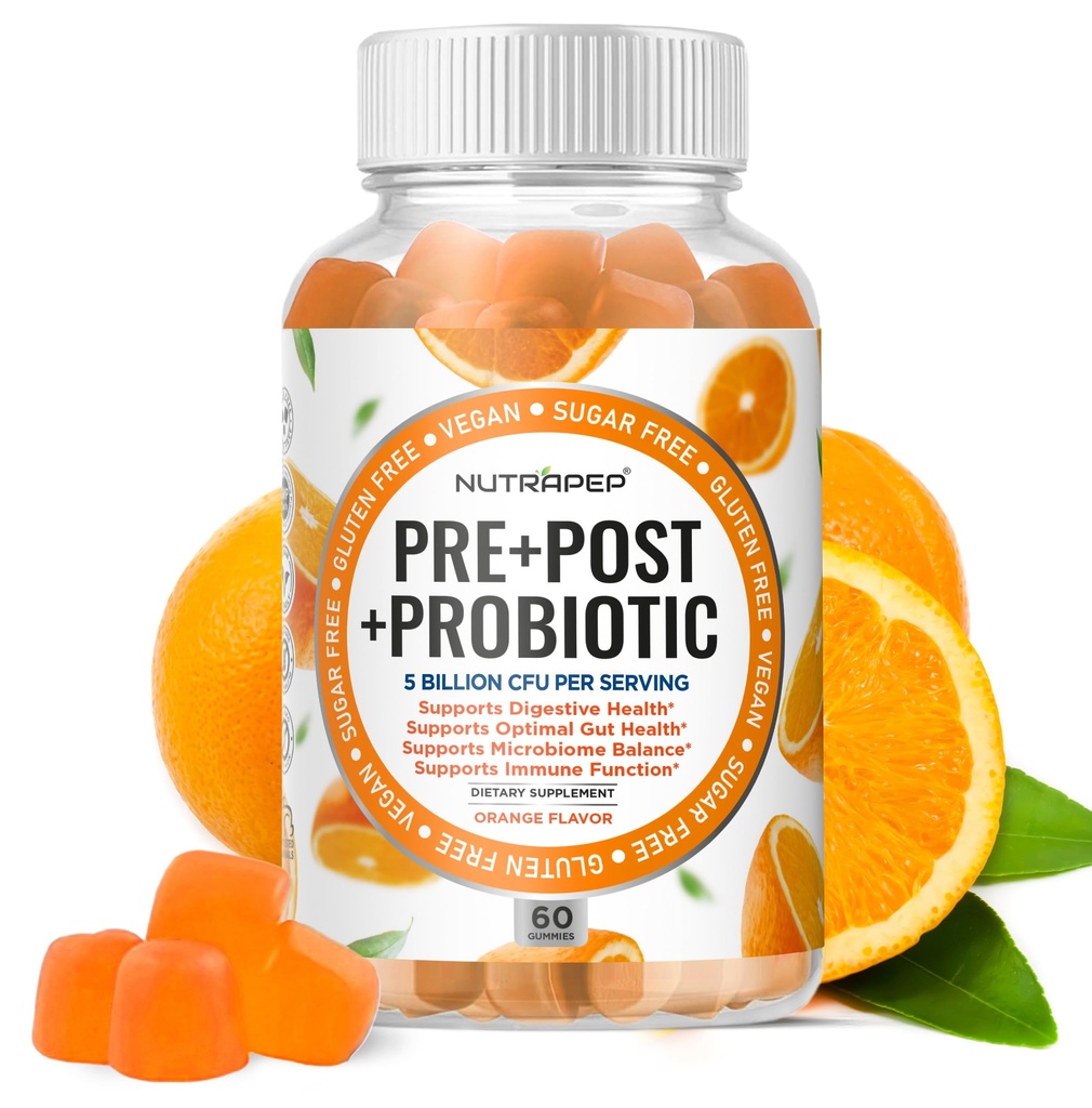 NutraPep Prebiotic Probiotic & Postbiotic Gummies for Women Men & Kids Children - High Potency 5 Billion CFU - Sugar-Free & Gluten Free