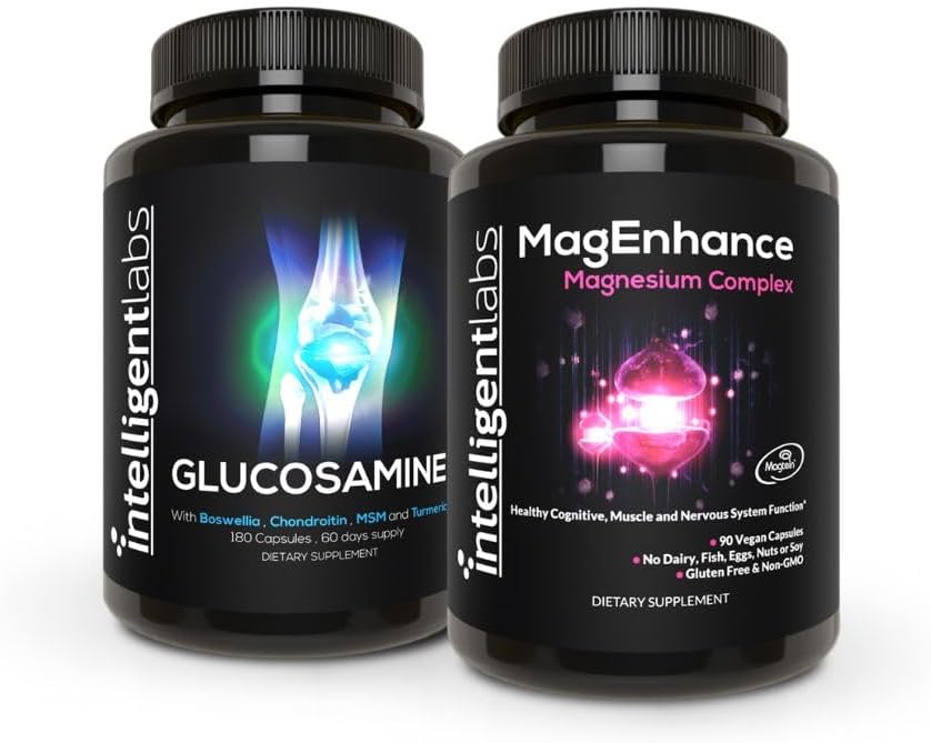Intelligent Labs 2-σε-1 Bundle of MagEnhance Triple Magnesium Complex (Συμπλήρωμα Θρεονικού Μαγνησίου με Mg Taurate και Mg Glycinate) + Συγκρότημα Κοινής Φροντίδας Γλυκοσαμίνης και Χονδροϊτίνης με MSM