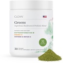 CLEAN Greens Superfood Powder - Organic Green Blend with Probiotics, Mushrooms & Adaptogens for Energy, Gut Health & Daily Nutrition - Apple Flavored Plant-Based Greens Supplement - 30 Servings