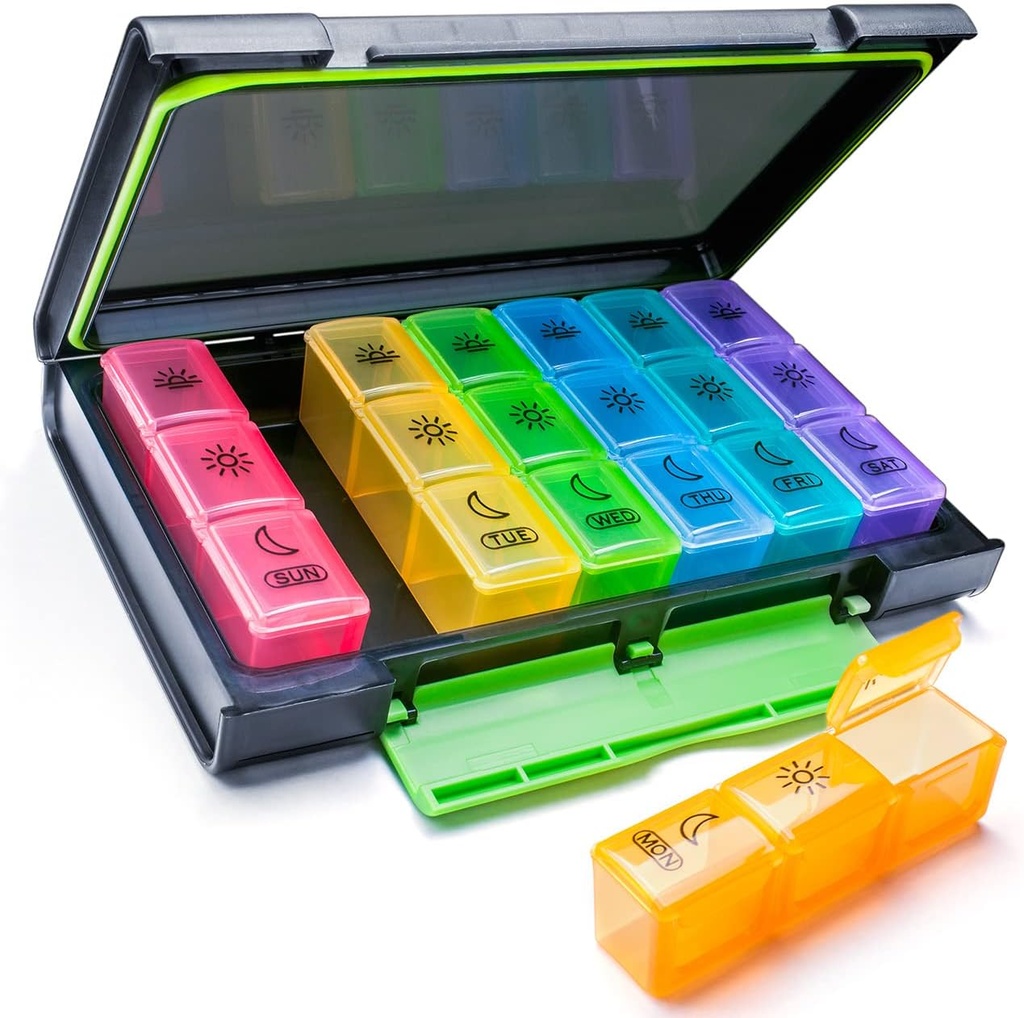 Εβδομαδιαία διοργανωτής χαπιών, 7 Day Pill Box (3-Times-A-Day) Φορητό για Ταξίδι με Moisture-Proof υπόθεση χαπιών σχεδιασμού σε χάπια / Vitamin / Fish Oil / Συμπληρωματικά