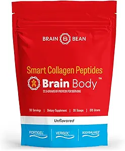 Brain Body Collagen Peptides Powder - Vital Protein & Collagen Supplement for Women & Men - Hydrolyzed Type I & III for Hair, Skin, Nails & Joint Health - 30 Servings - Unflavored - 678g