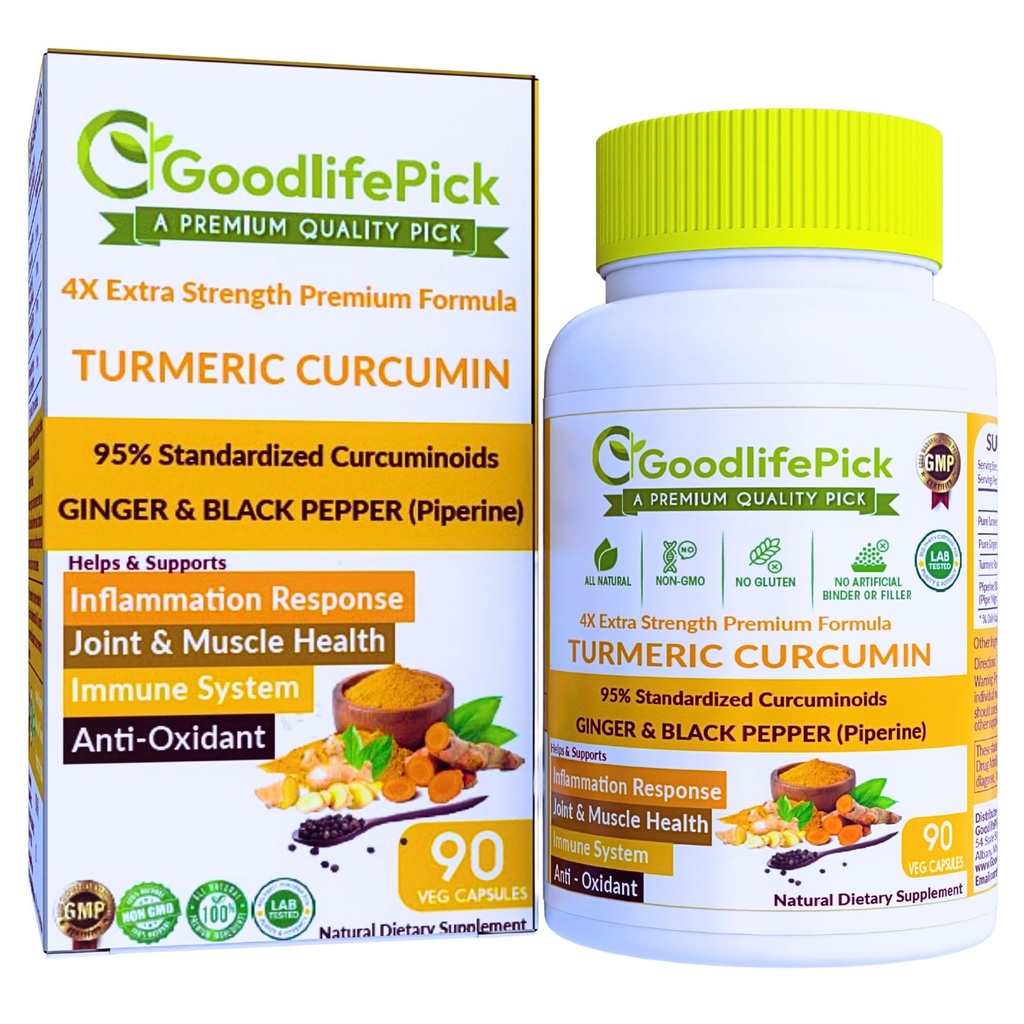 Premium Turmeric Curcumin Supplement with Black Pepper. Maximum Benefits of Turmeric and Ginger with 95% Curcuminoids and Enhanced Absorption with Black Pepper 90ct