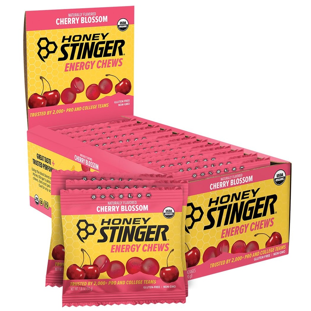 Μέλι Stinger Organic Cherry Blossom Energy Chew, Χωρίς γλουτένη & καφεΐνη, για άσκηση, τρέξιμο και απόδοση, Αθλητική διατροφή για το σπίτι & γυμναστήριο, προ και μέση προπόνηση, 12 πακέτο, 21,6 ουγγιά