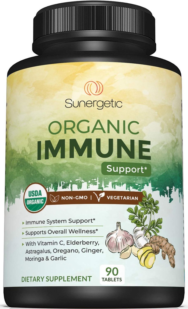 USDA Organic Immune Support Supplement – Organic Immune Health Supplement with Vitamin C, Elderberry, Astragalus, Oregano, Ginger, Moringa & Garlic – Organic Immune System Support - 90 Immune Tablets