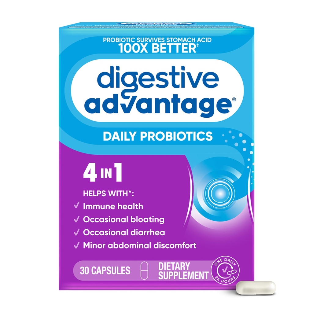 Καθημερινή Προβιοτική Κάψουλα - Digestive Πλεονέκτημα 30 Κάψουλες, Επιζεί 100x Καλύτερα, Λιγότερα Μπλοφάρει, Ασβέστιο, Προάγει Digestive Υγεία και Εντερική Χλωρίδα, multi