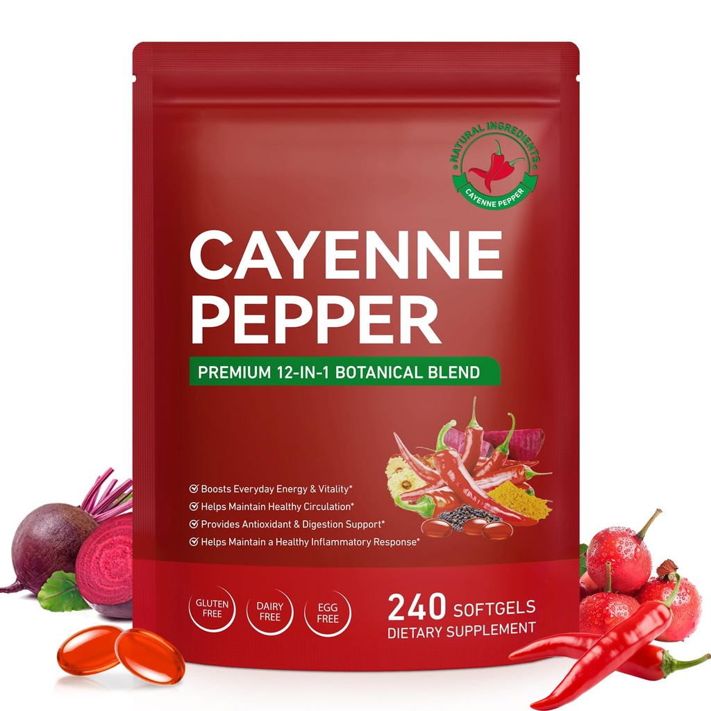Cayenne Pepper Softgels Supplements– Metabolism, Heart & Circulation Support with Turmeric, Hawthorn, Beetroot & Grape Seed – High-Absorption – 80 Day Supply