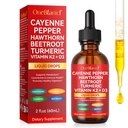 Organic Cayenne Pepper Drops 60ml, Cayenne Pepper Hawthorn Beet Root Turmeric Vitamin k2 d3, Boosts Metabolism, Aids Digestion, Strengthens Immunity
