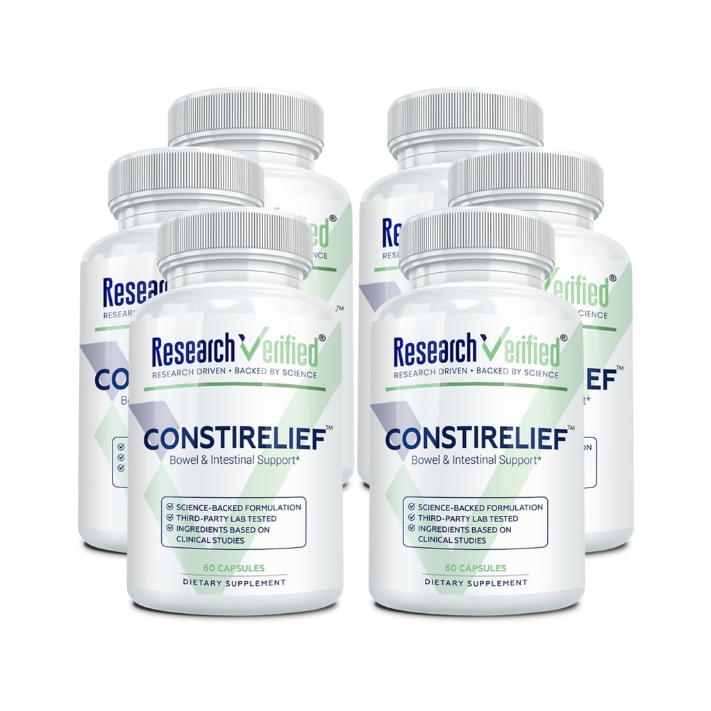 Research Verified ConstiRelief (Pack of 6) - The best Supplement for Constipation Relief on the market - with L. Acidophilus for long term health and prevention. 100% back guarantee!
