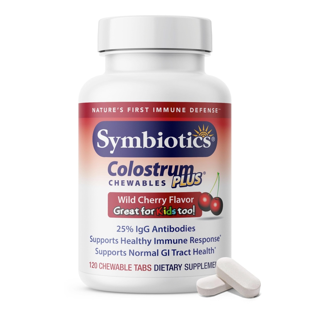 Συμβιοτικά Colostrum 120ct Chewables Plus - Ανοσία Υποστήριξη για Ενηλίκους & Παιδιά - Lactoferrin Συμπληρωματικό & Πρωτεΐνες Κολοσσού - Υποστηρίζει Digestion & Gut - 25% lgG Αντισώματα, Χωρίς Γλουτένη - Άγριο Τσέρι