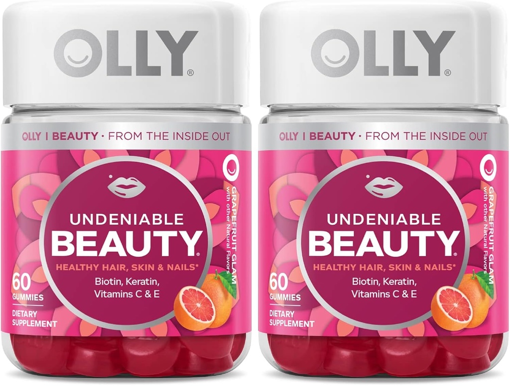 OLLY Undesiable Gummy ομορφιάς, για τα μαλλιά, δέρμα, νύχια, βιοτίνη, βιταμίνη C, κερατίνη, Chewable συμπλήρωμα, Grapefruit, 30 Ημέρα προσφοράς - 120 Count