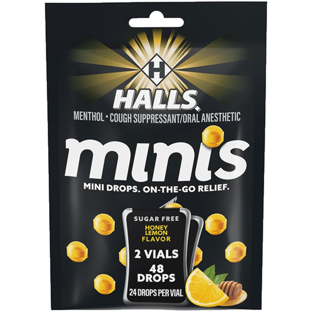 Halls Minis Honey Lemon Flavor Sugar Free Cough Drops, 48 Drops