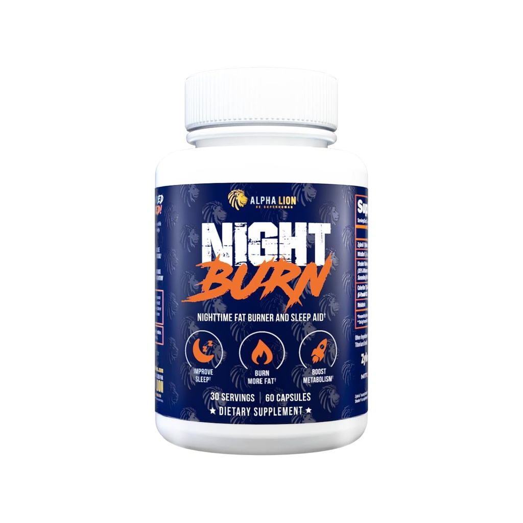 ALPHA LION Night Burn, Μεταβολισμός Booster για την απώλεια βάρους, λιγότερο λίπος σώματος, περισσότερος μυς, προωθεί το σώμα Lean, συμπλήρωμα καύσης θερμίδων, Χαλαρώστε καλύτερα, προωθήστε υγιή Cortisol (60 κάψουλες)