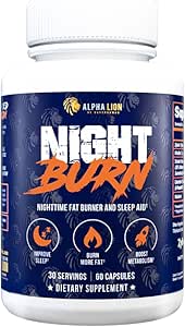 ALPHA LION Night Burn, Μεταβολισμός Booster για την απώλεια βάρους, λιγότερο λίπος σώματος, περισσότερος μυς, προωθεί το σώμα Lean, συμπλήρωμα καύσης θερμίδων, Χαλαρώστε καλύτερα, προωθήστε υγιή Cortisol (60 κάψουλες)