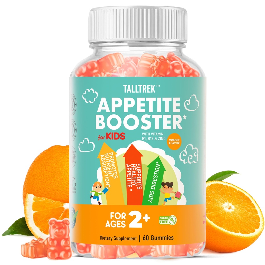 Appetite Booster Gummies for Kids - Toddler Appetite Stimulant for Growth Digestion with Vitamins B1 B6 B12 Zinc L-Lysine - Orange Flavor Sugar Free Vegan