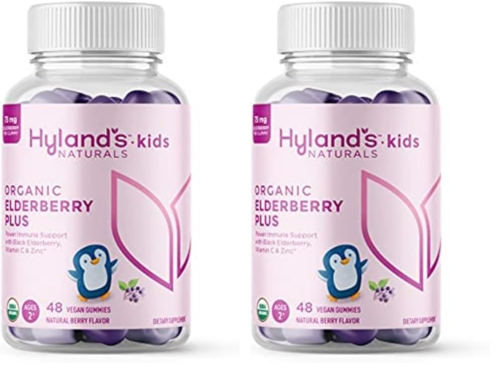 Hyland's Kids Organic Elderberry Plus Gummies, Organic Black Elderberry with ZINC and Vitamin C, Immune Support for Children, 48 Vegan Gummies (Pack of 2)
